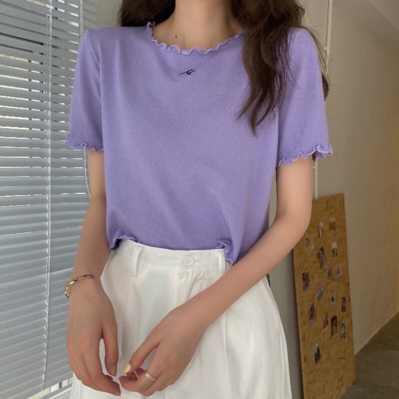サマースタイルラウンドネック薄手ベーシックニットトップス レディース 夏物 Oネック ハンチェンe11748168113
