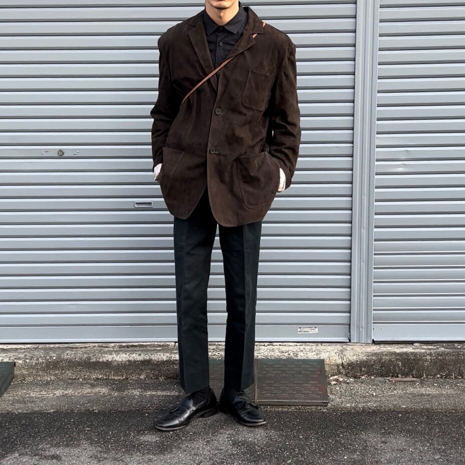 COLE HAAN” dark brown goat suede leather jacket single type コール