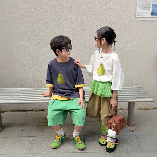 【KID】洋梨プリントフルーツ柄半袖Tシャツ - 7