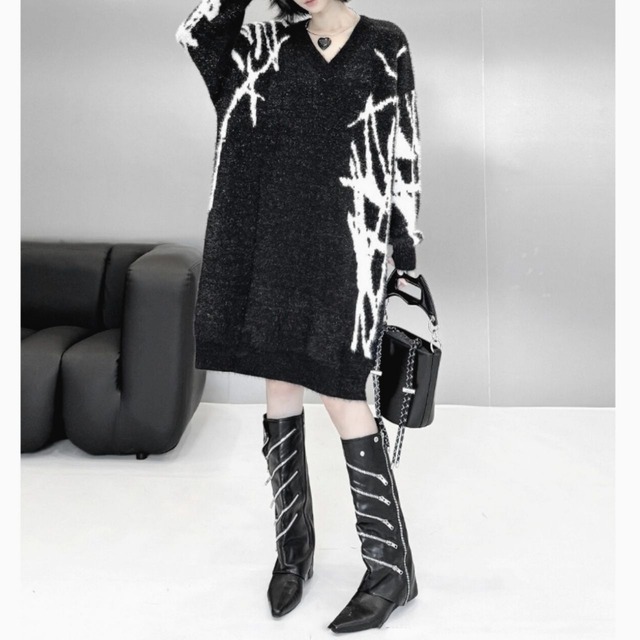 Thorn art knit dress C0731
