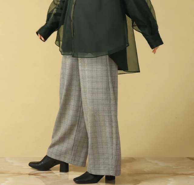 trois トロワ　ウーリッシュグレンチェックワイドパンツ　T256-87043