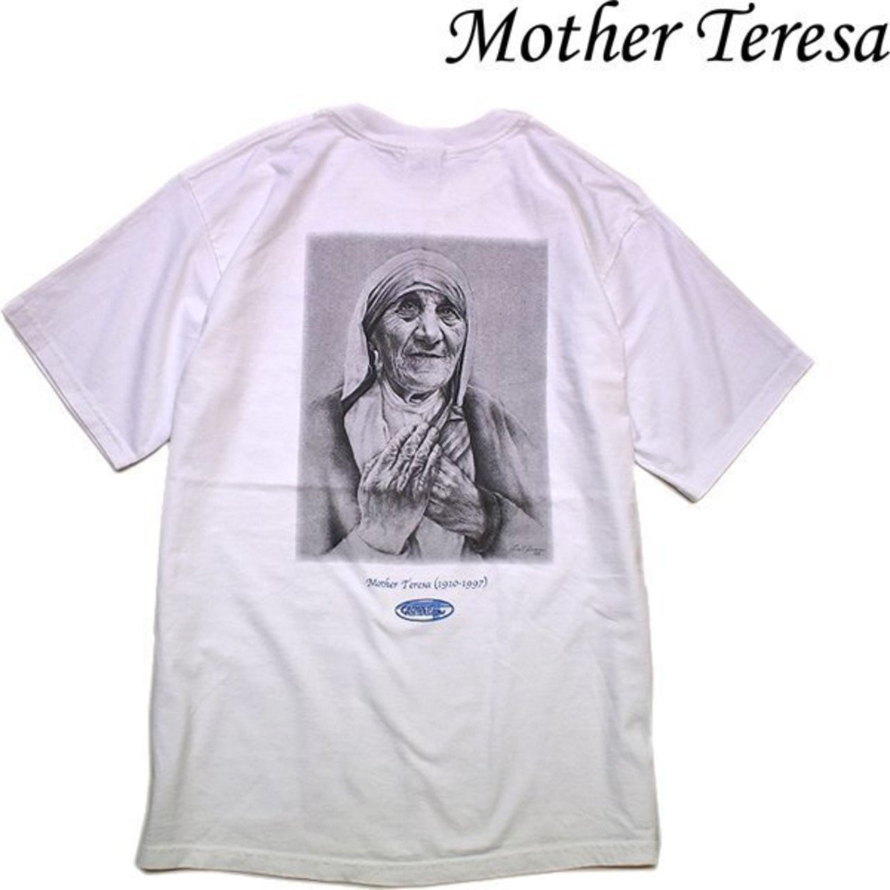 1点物◇USA素材マザーテレサ白フォトプリントTシャツ古着メンズML 