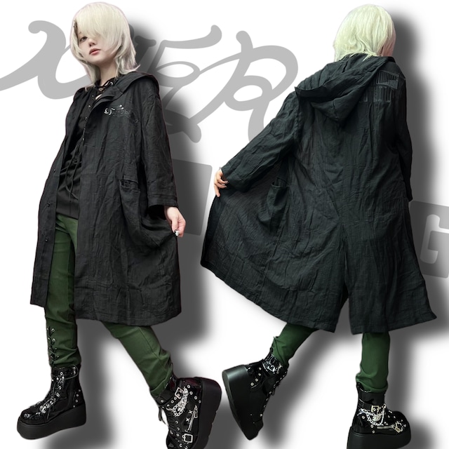 7分袖×フード付きUNISEX STYLISH LONG SHIRT【ワッシャー加工】