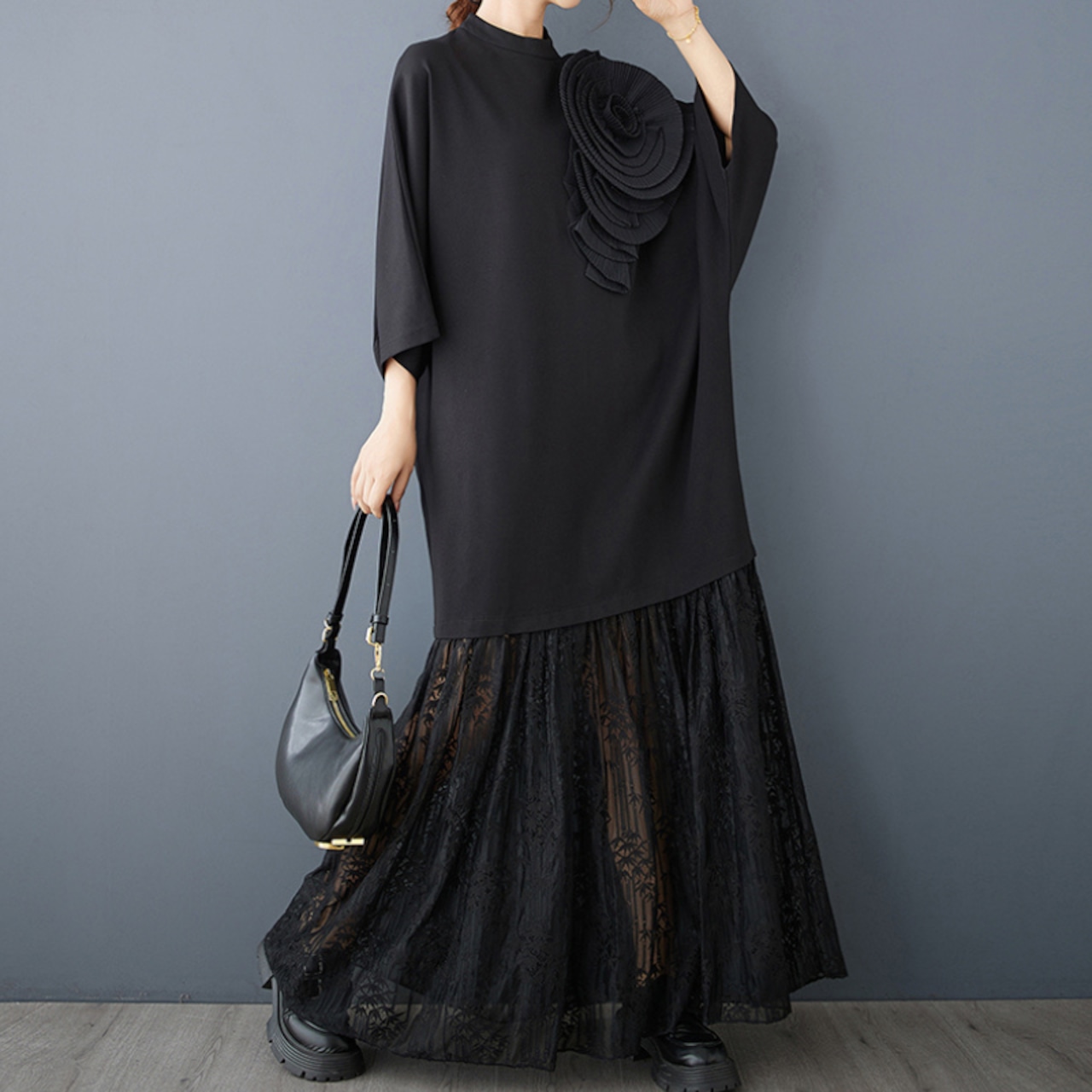 立体フラワー装飾 メッシュワンピース 00053