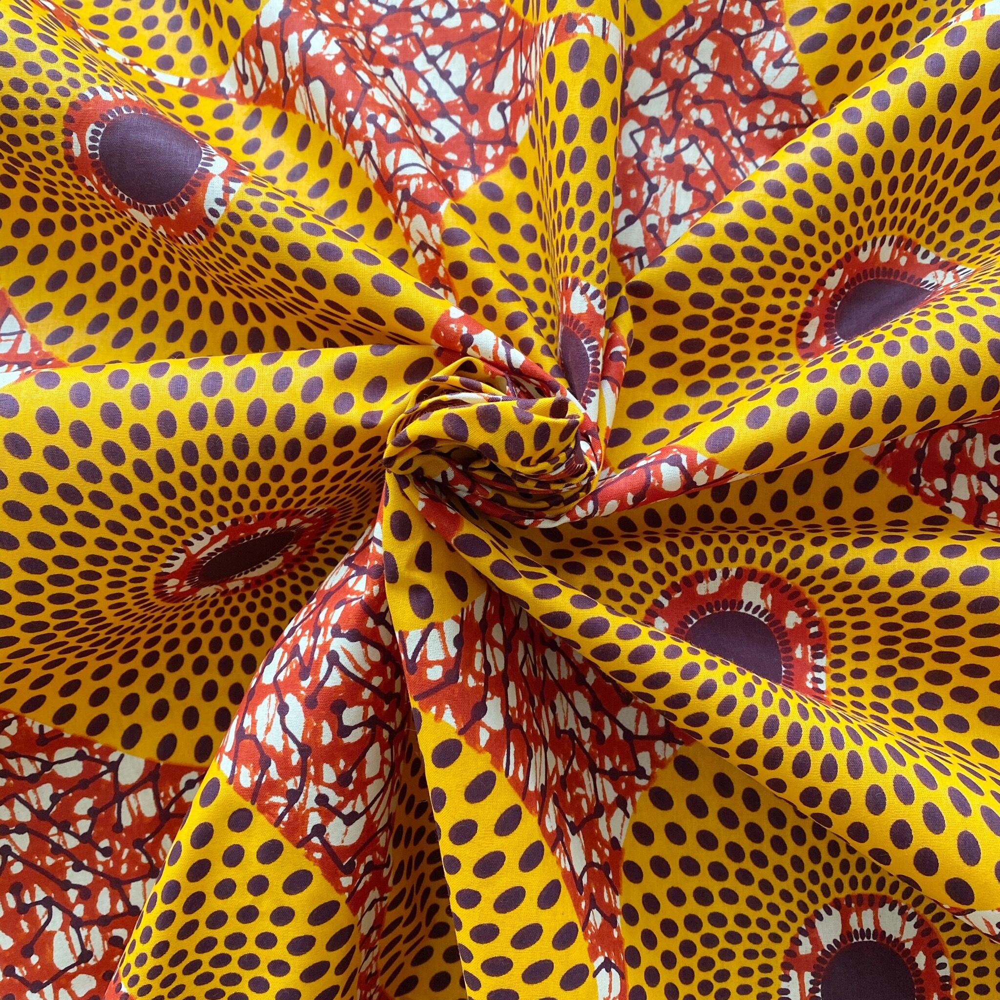 商用可】アフリカ布 90cmカット売り/サークル柄 185 | インドの布  