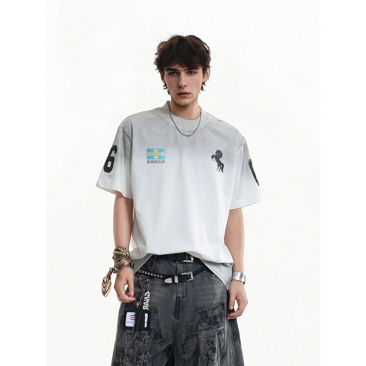VINTAGE ストリート スプレープリントTシャツ T2108