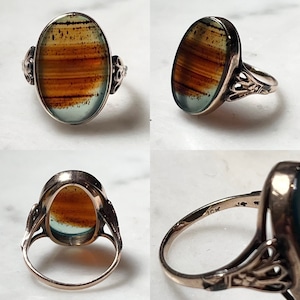 vintage 10ct gold wide agate ring