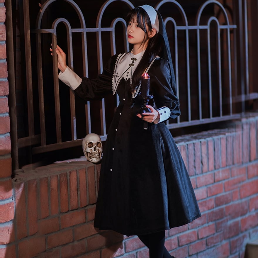 ゴスロリ通販 With U ゴスロリワンピース 修道女 十字架 つけ襟