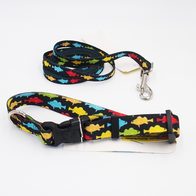 Rainbow Fish Black 首輪Sサイズ＋リード XSサイズ - Yellow Dog Design