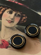 18mm Japanese ヴィンテージボタン ブラック×ゴールド  アクセサリーパーツ 装飾材 カルトナージュ