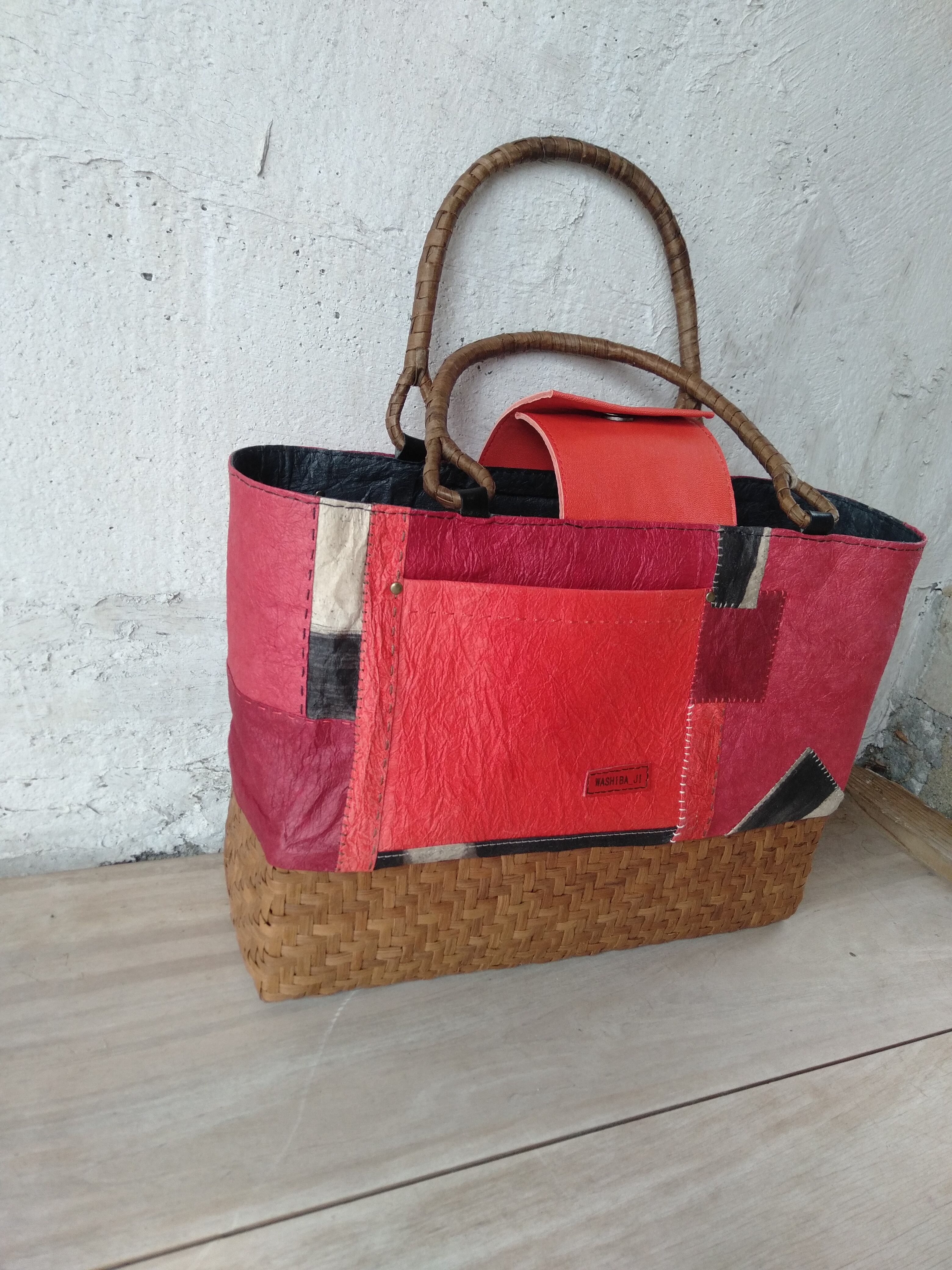 和紙場地　山葡萄　かごバッグ №2110171山ぶどう籠付和紙鞄L | 大分和紙【washiba_ji】和紙場地