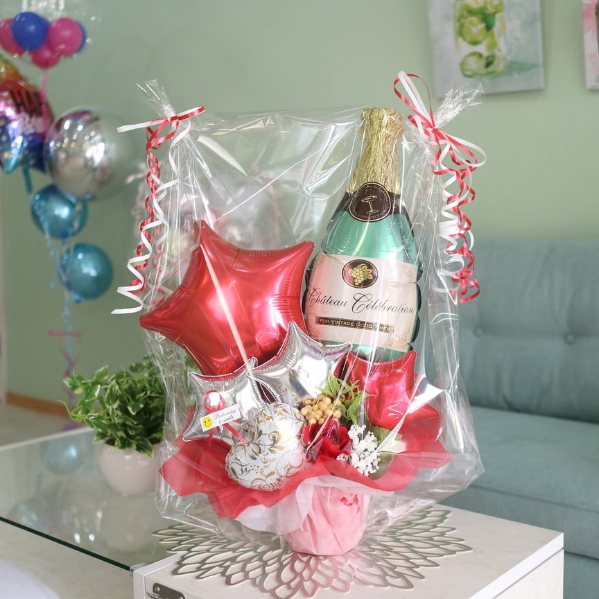 居酒屋 カフェ バー等の開店 周年祝いに 卓上バルーンギフト シャンパンバルーン 送料込み 引き取りの場合5 000円 バルーンショップ E スマイル バルーンギフトオンラインショップ