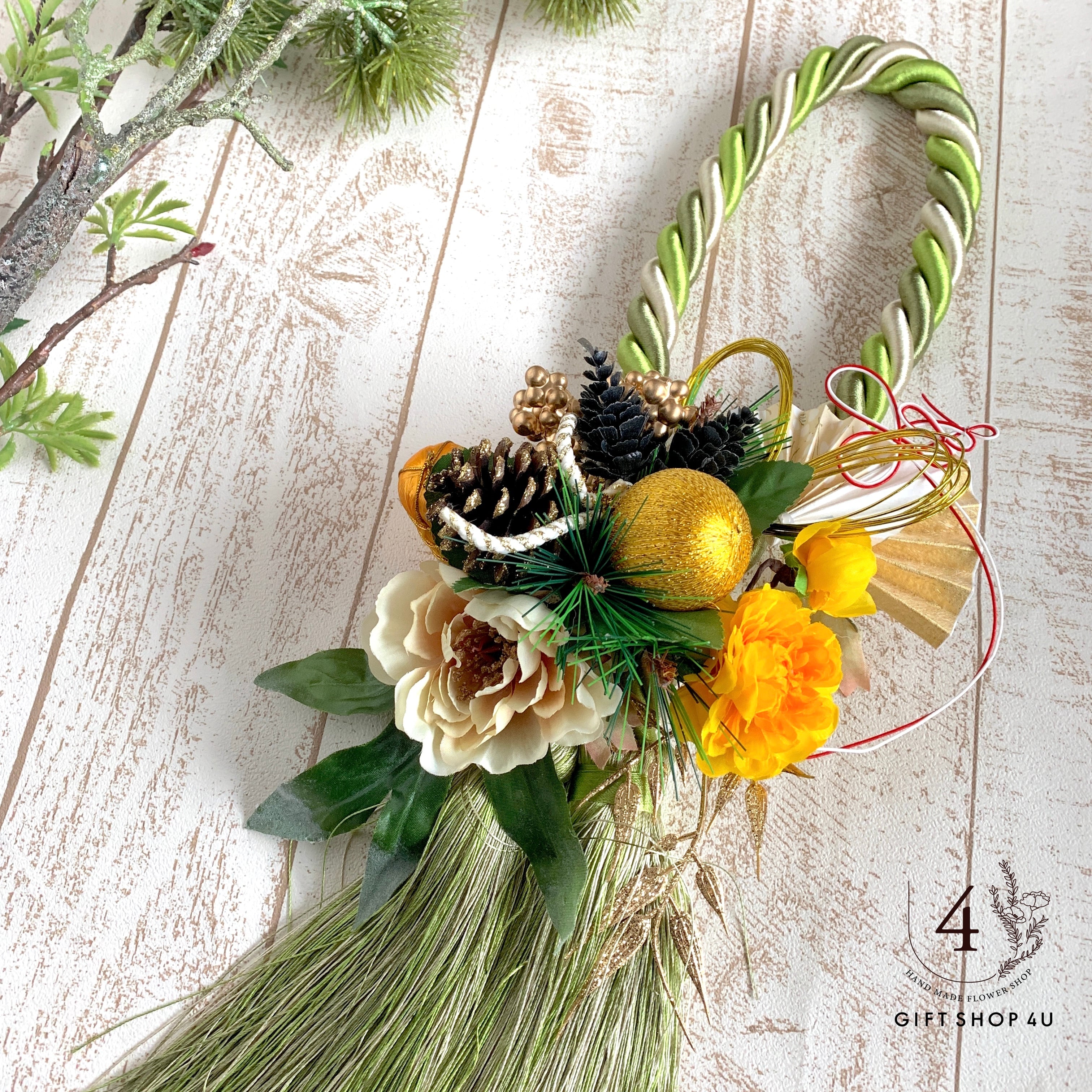 お正月飾り　しめ縄　しめ縄飾り　イエロー　タッセル　プリザーブドフラワー お正月飾りしめ縄しめ縄飾りイエロータッセルプリザーブドフラワー