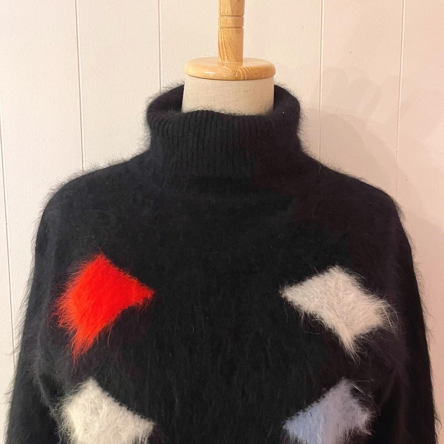 black argyle mohair turtle sweater