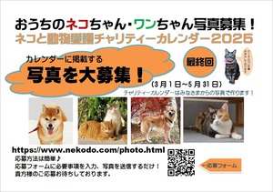 ★募集中★ネコと動物愛護チャリティーカレンダー2025「おうちのネコちゃんワンちゃん写真募集」実施中です！