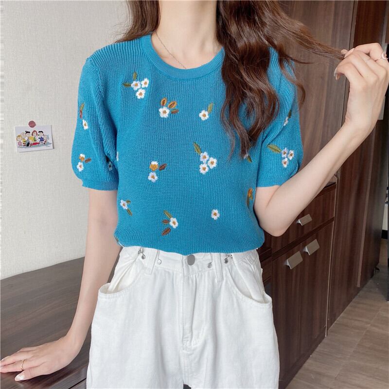 ニットセーター 薄手サマールーズラウンドネックシャツ トップス 夏物 Oネック YY-ファッション26095570899