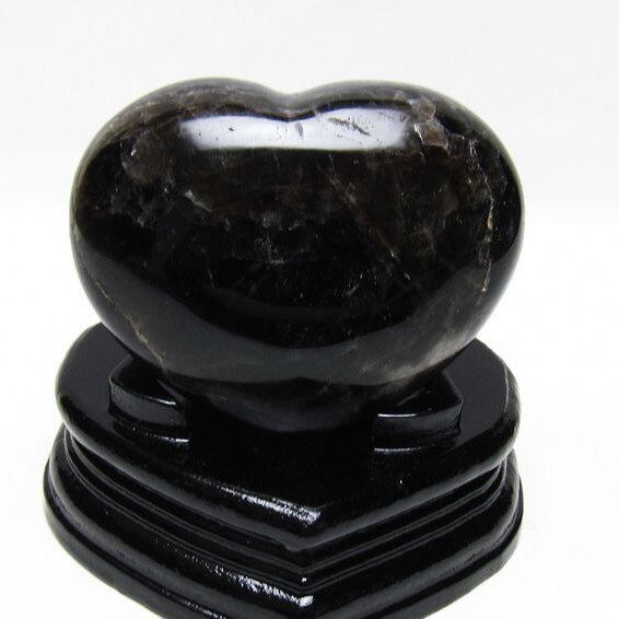 モリオン 置物 黒水晶 ハート 台座付属 一点物 155-1062