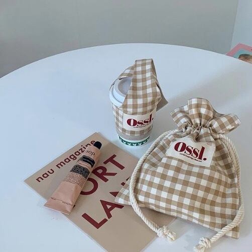 韓国雑貨 Ossl チェック巾着ポーチ U Style