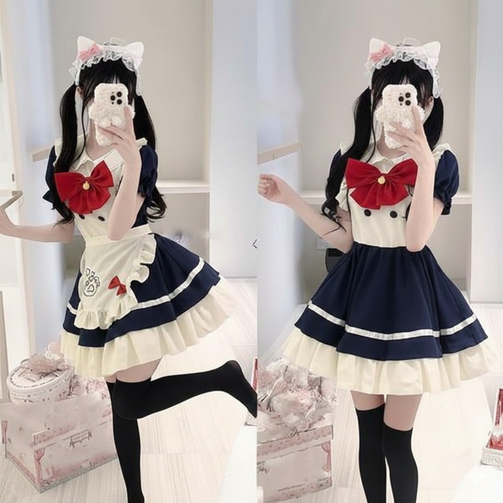 ゆめかわ♡猫耳カチューシャ付きフリルメイドセット kos63☆ | ゆめ