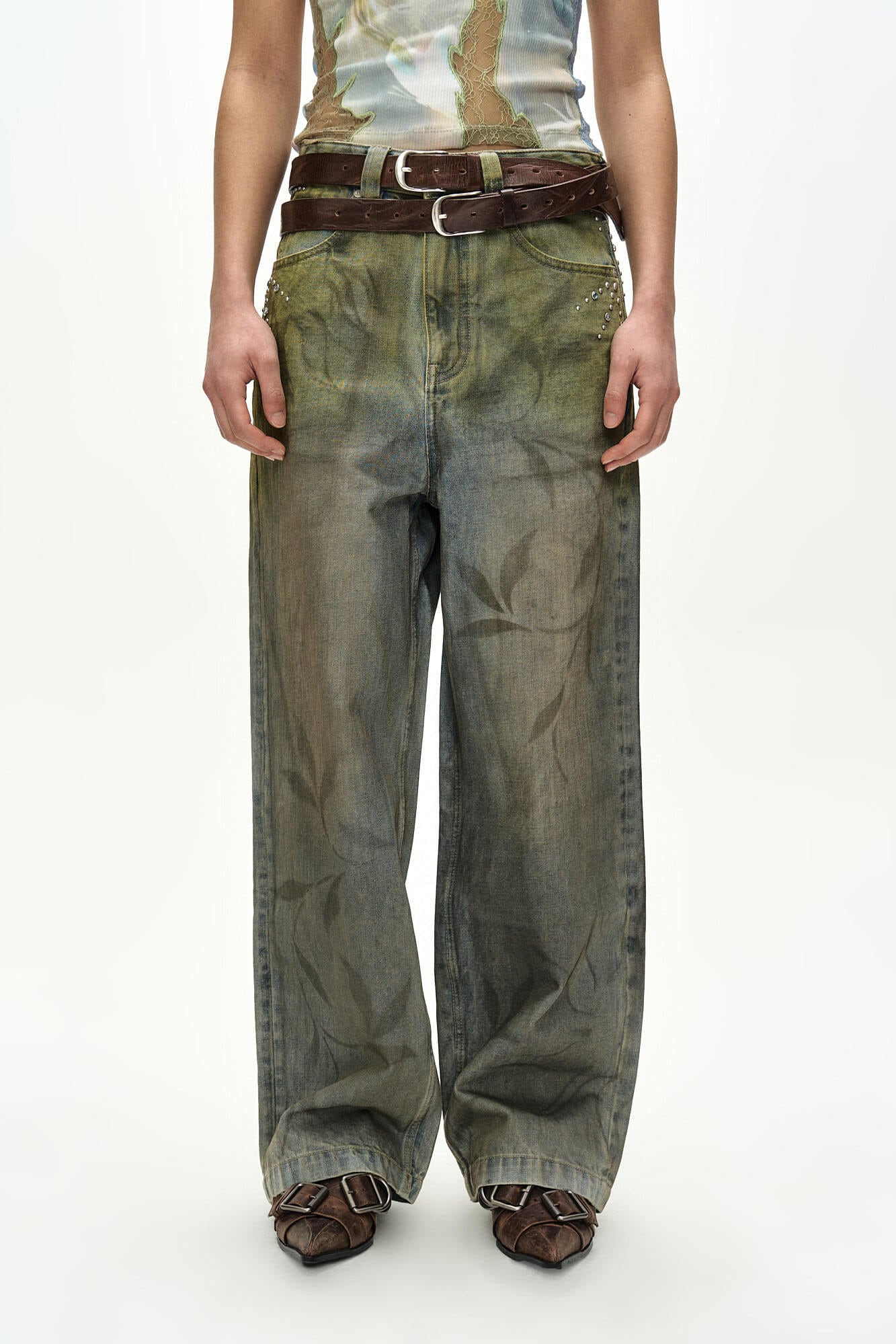 ANDERSSON BELL] BOTANICAL-PRINT JEANS apa916w(GREEN/BLUE) 正規品