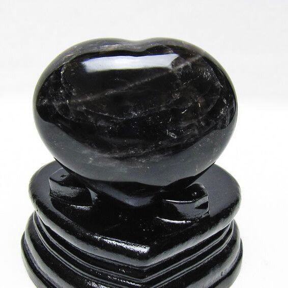 モリオン 置物 黒水晶 ハート 台座付属 一点物 155-1000