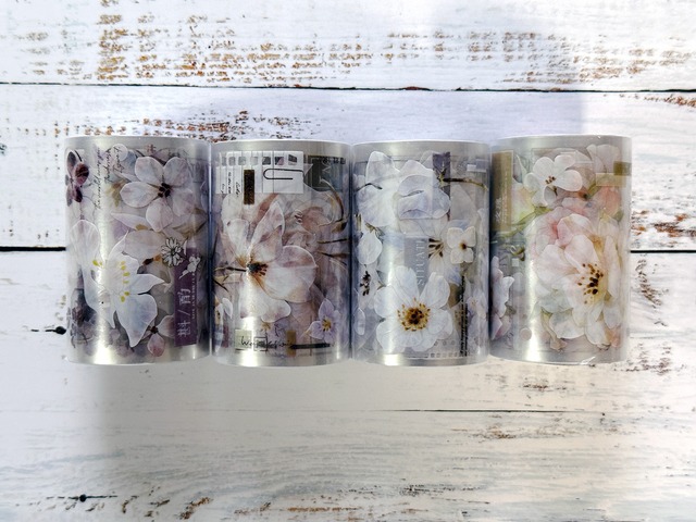 白い花々の霧面PETテープ6cm×2m　森系邮局（Forest Post Office）シリーズ[MU-3t]