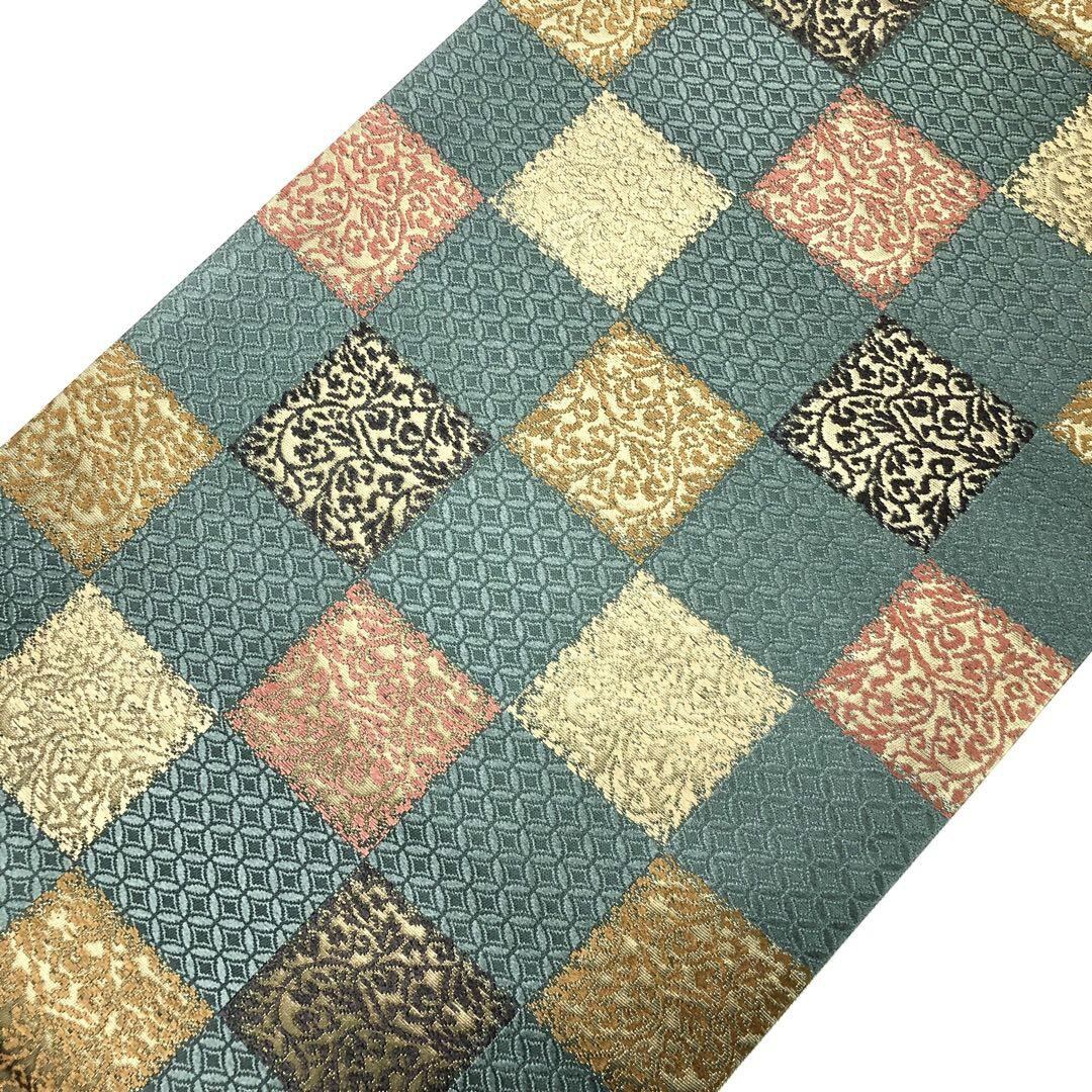 袋帯】銀×浅葱色 七宝柄 minnade-ganbaro.jp