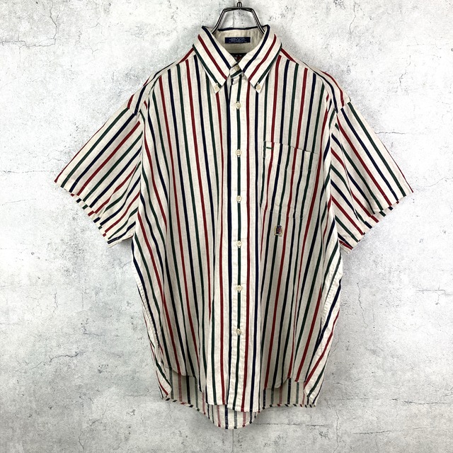 90's トミーヒルフィガー 半袖ストライプシャツ 刺繍ロゴ