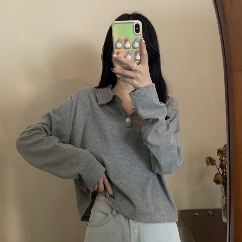 カラーTシャツ シャツ スプリングオータムルーズショートトップス ロング 春物 秋物 試着室27662399124