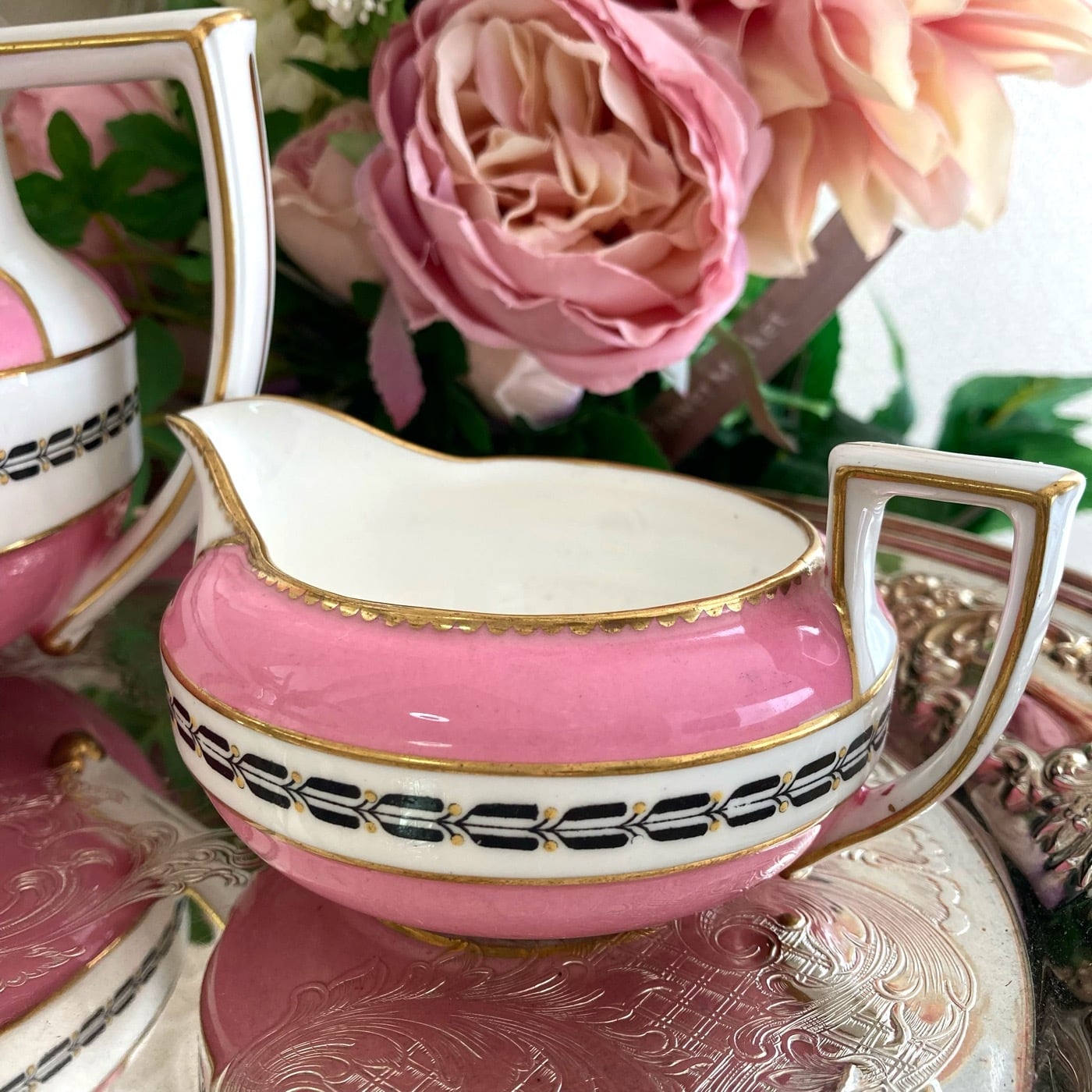 純銀シルバーティーセットリボン薔薇ローズガーランド