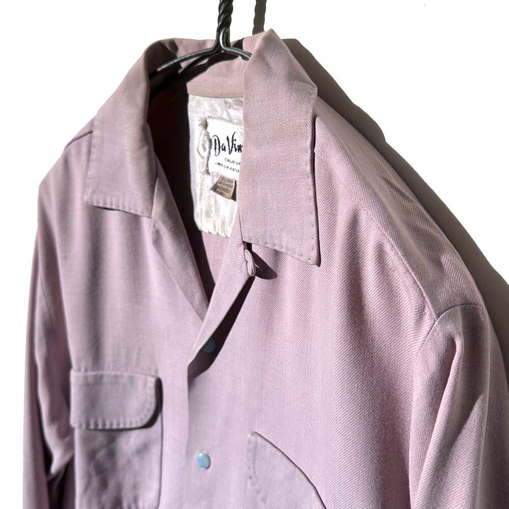 Da Vinci - California] Vintage Rayon Gabardine Open Collar Shirt