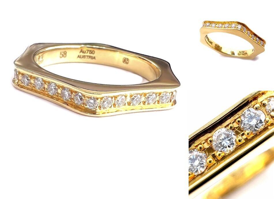 MONTBLANC モンブラン K18 YG ヘキサゴナル 六角形 フル ダイヤ フルエタニティ リング 17号 指輪