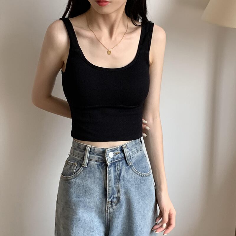 サマーショートバックスリムトップス ソリッド カラー 夏物 ソリッドカラー ドラファッションホール46461678097