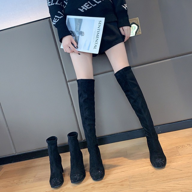 ロングブーツレッド薄手オータムウィンターベルベット 靴 シューズ エラスティック 伸縮 秋物 冬物 部族の婦人靴79206818693