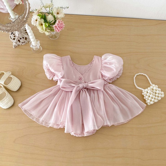 【BABY】パールパウダーパフスリーブドレスロンパース - 17