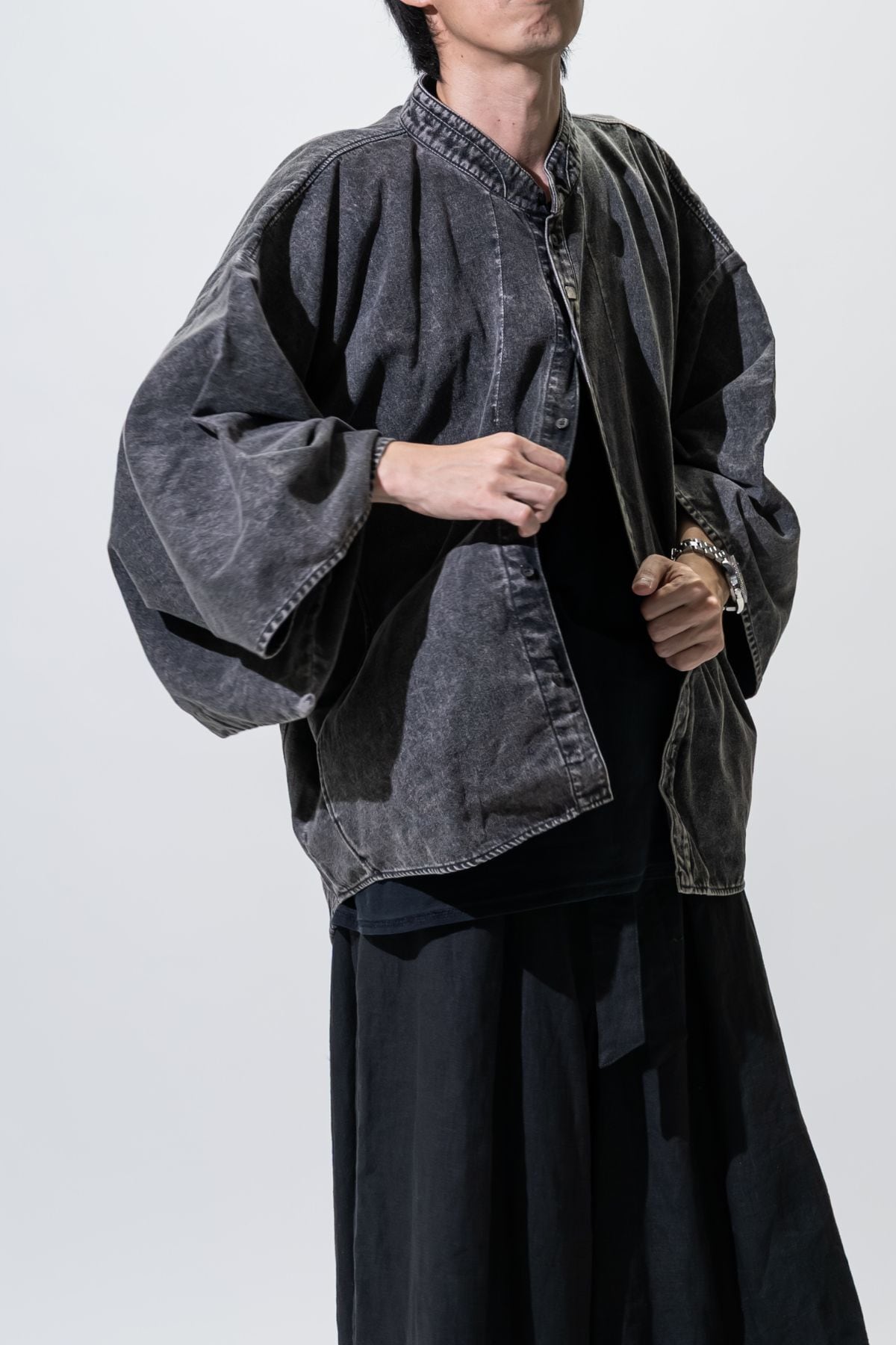 最終値下げ！Salsation 新作 Kimono Shirt (M) 数量限定｜受注生産】Kimono Denim Shirt “VINTAGE BLACK” ｜和モダン