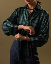 1980's Saint Laurent - Rive Gauche / Plaid Tie Blouse