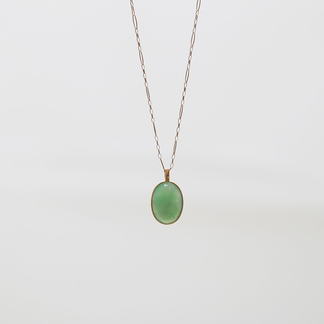 K10YGオーバル jade green 翡翠ネックレス A貨翡翠 jd_ne1294
