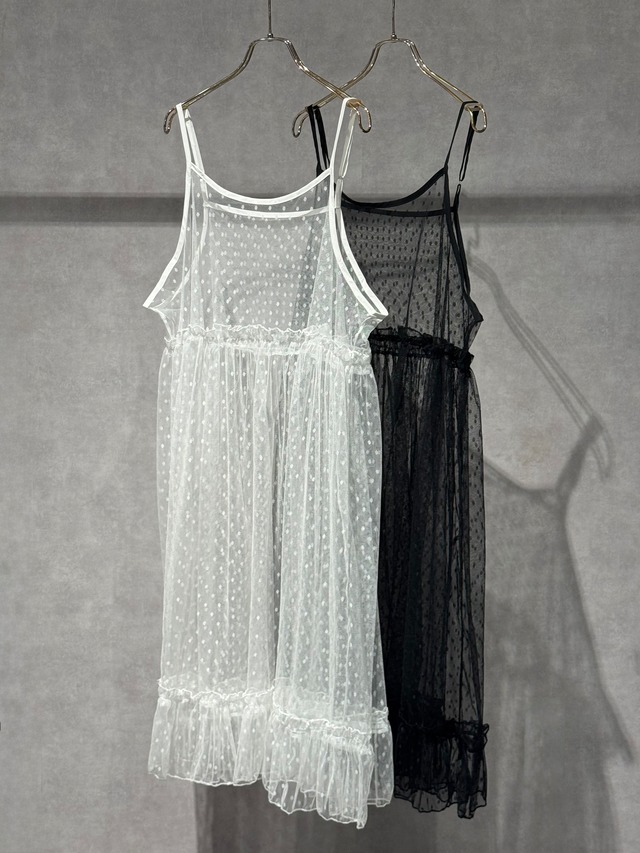 dot tulle frill  sheer camisole one-piece