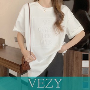 立体ロゴtシャツ 韓国チュニックロンT プルオーバー 着やせ ビッグtシャツ ゆったり おしゃれ カットソー 半袖 トップス 大人カジュアル TシャツTシャツ 半袖VEZY ベジー  ItemNo.【15663776】