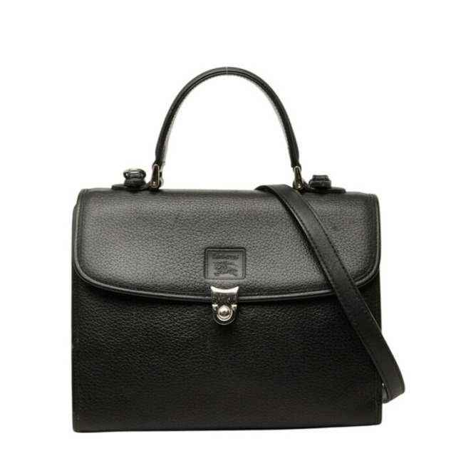 バーバリー ノバチェック シャドーホース ハンドバッグ 2WAY ショルダーバッグ ブラック レザー レディース BURBERRY 中古