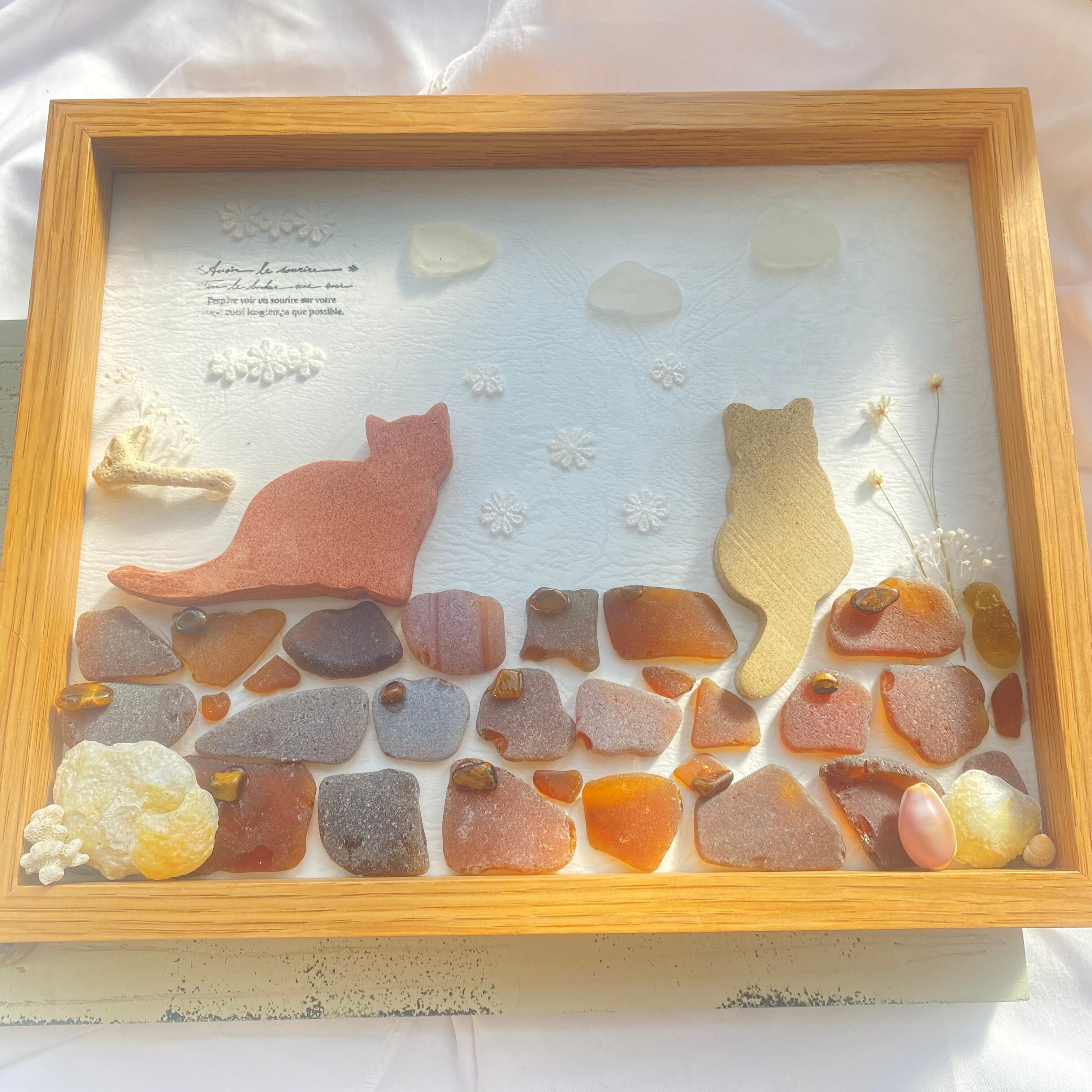 【特大】"煉瓦の上でくつろぐ猫たち 。"【陶芸作品コラボ】