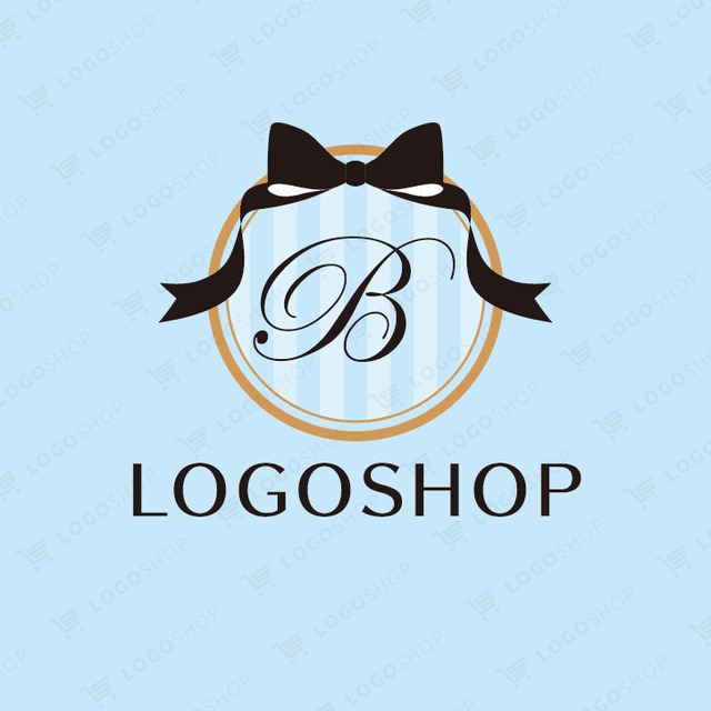 大きなリボンにガーリーな模様の丸b アルファベット B 円 楕円 丸 花 植物 飾り きれい 女性的 高級感 ゴージャス エレガント おしゃれ 美容 サロン クリニック 健康 医療 医院 病院 歯科 介護福祉 ショップ 店舗 ロゴ作成 購入 販売