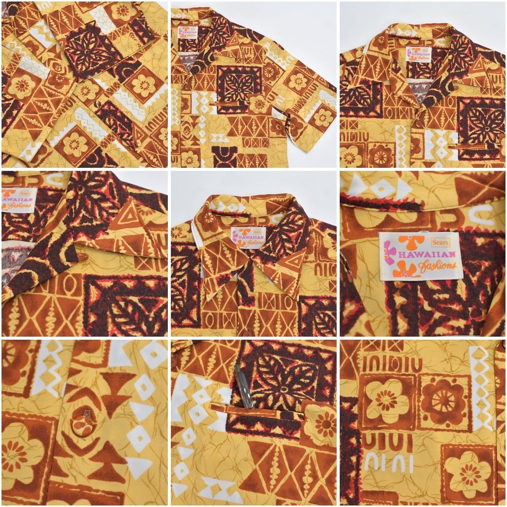 60s-70s Sears HAWAIIAN Fashions パッチワーク風プリント オープン