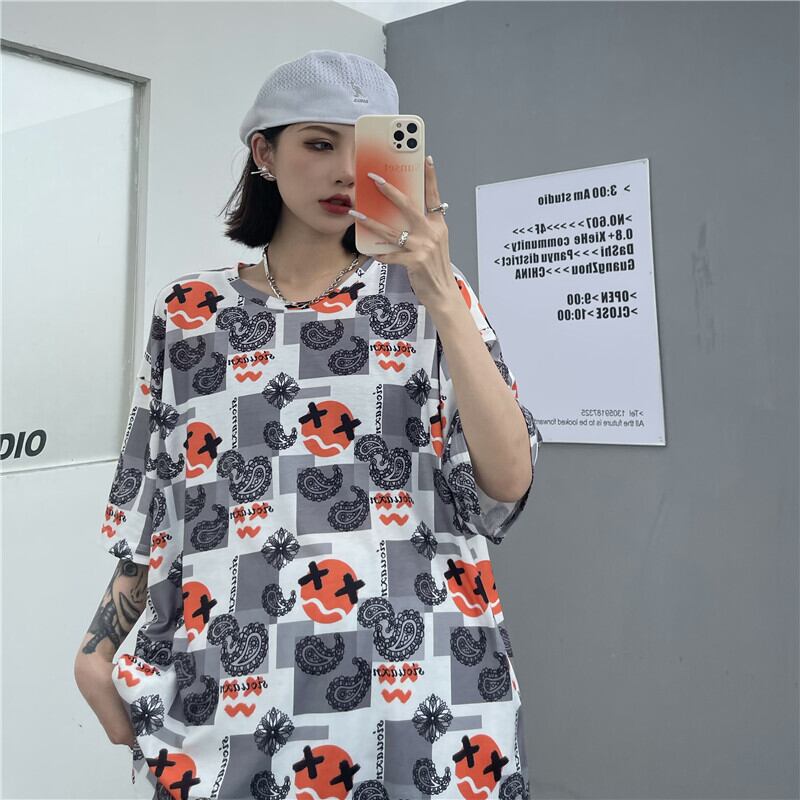 スタイルルーズTシャツ プリント柄サマー かわいい 夏物 ケッペル87994776058