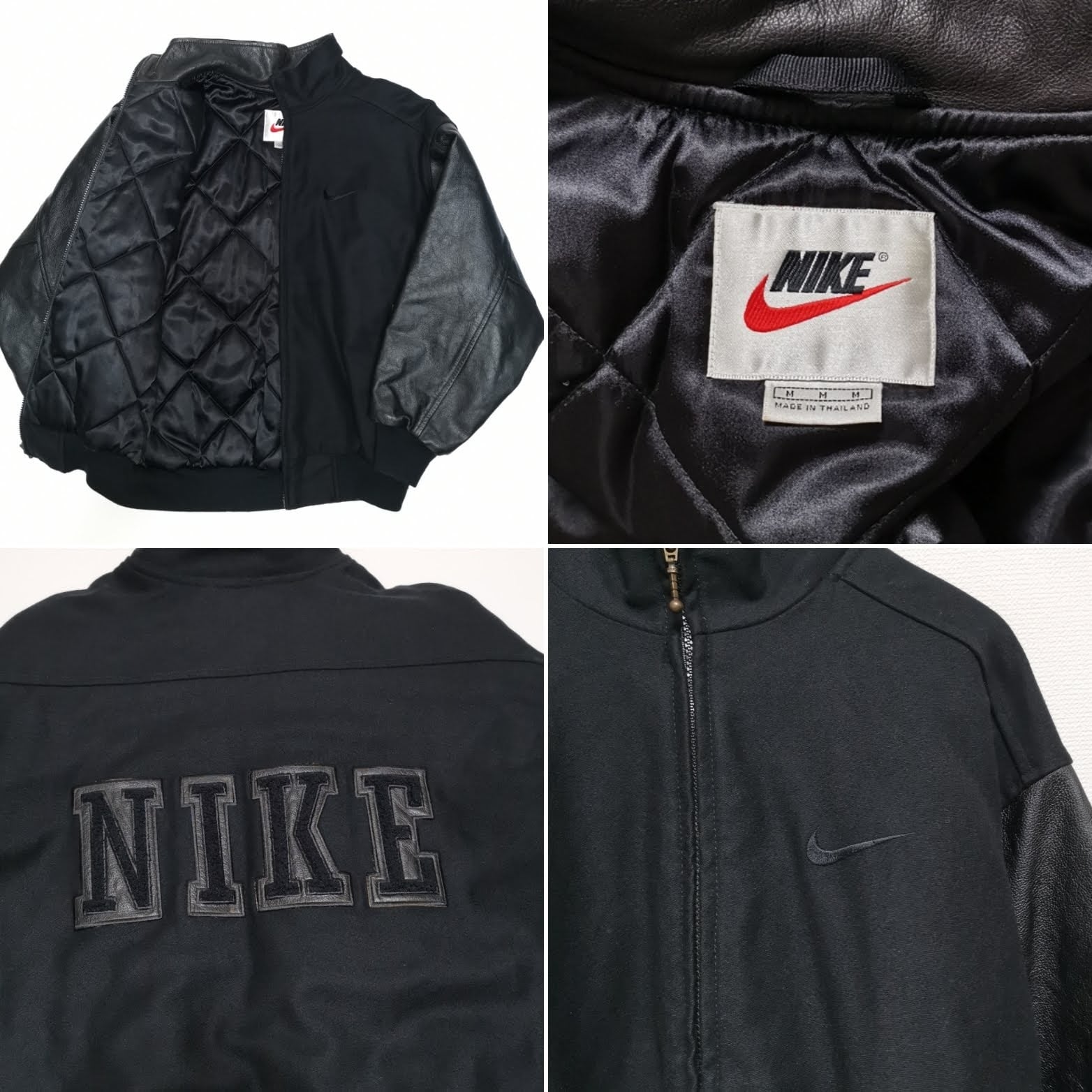 送料無料 M 90s ナイキ NIKE スタジャン レザー ジャケット 黒 銀タグ