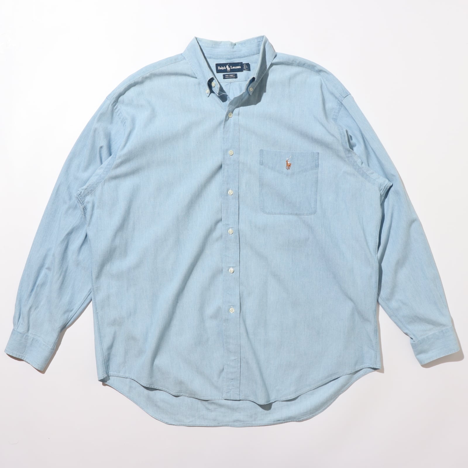 ビッグシャツ L シャンブレー ラルフローレン 90s ビッグポロ 長袖 