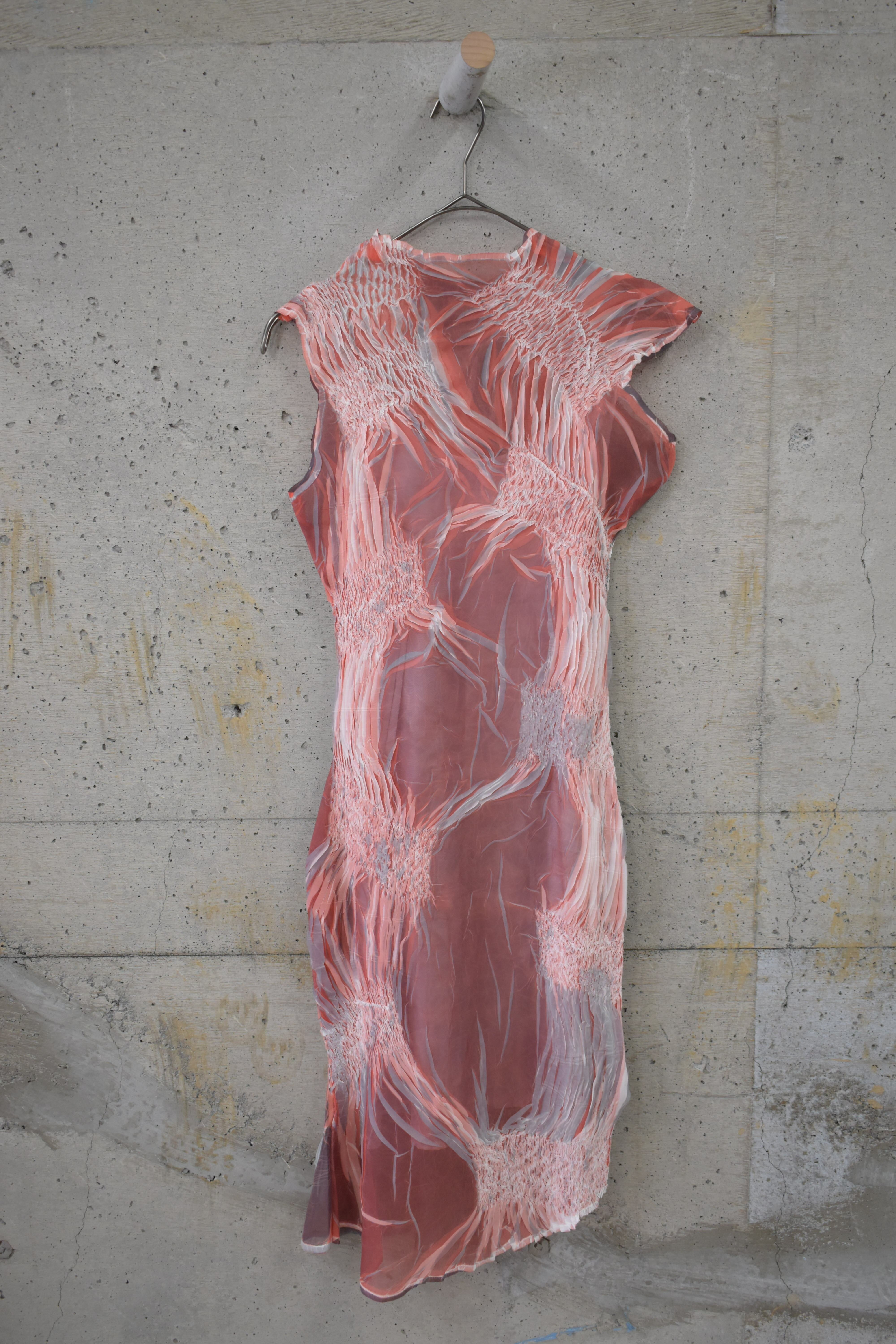 Sheer Asymmetric Dress with Crinkle Finish