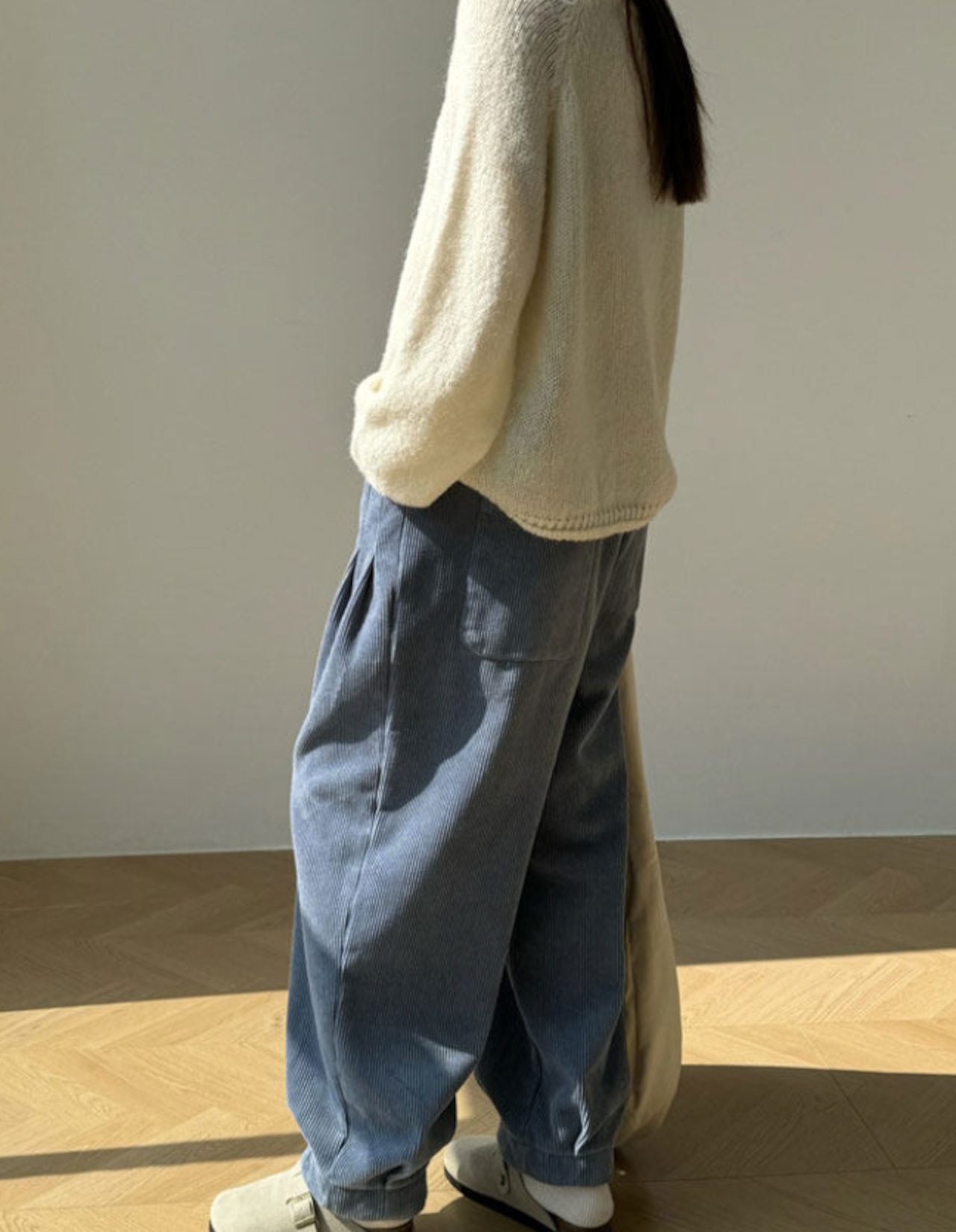 コーデュロイ 裏フリース ワイドパンツ