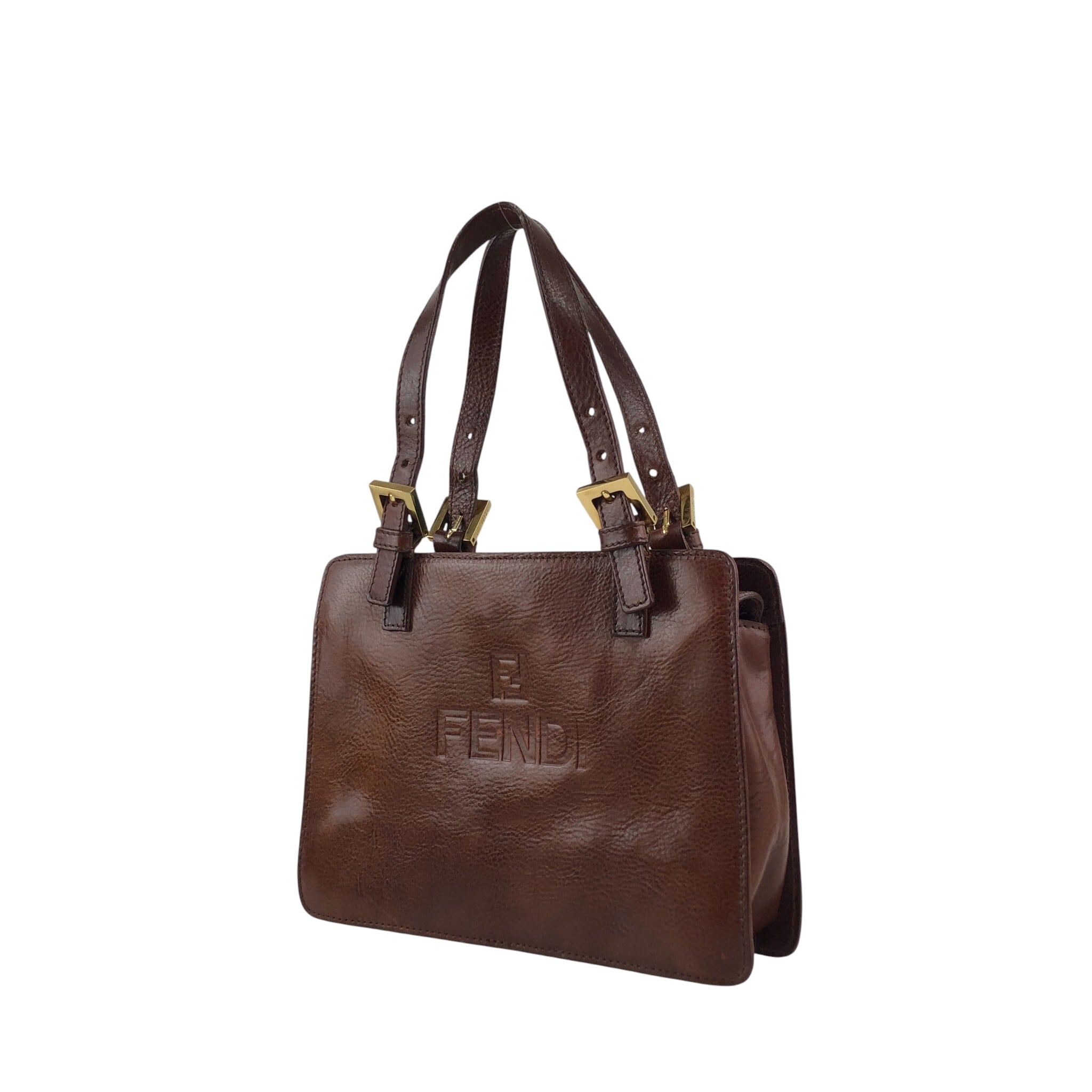 FENDI フェンディ ハンドバッグ ブラウン ロゴ レザー vintage